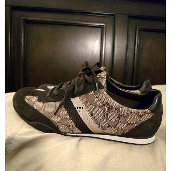 Coach Kelson Sneakers Signature AUTHENTIC Pre-owned 9.5M Khaki Chestnut Brown - Picture 2 of 5